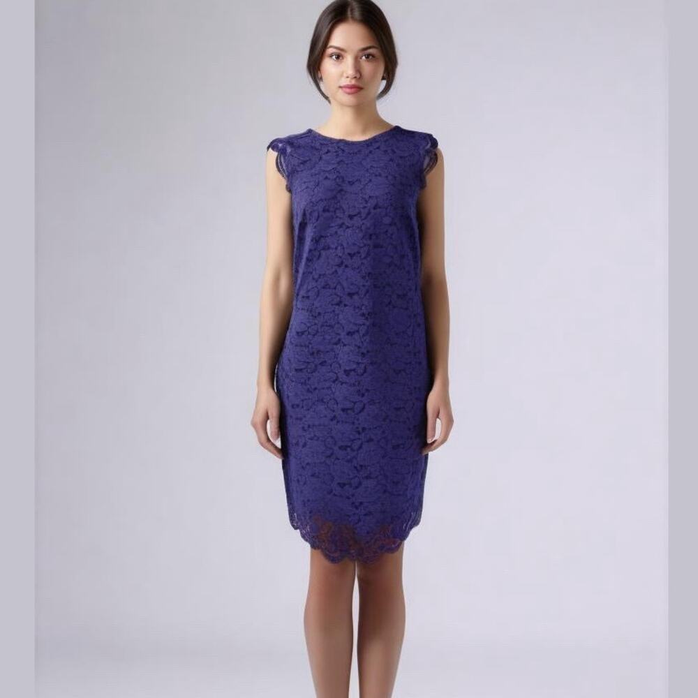 Nicole by Nicole Miller Purple Lace Cap Sleeve Shift Cocktail Dress Women Sz 4